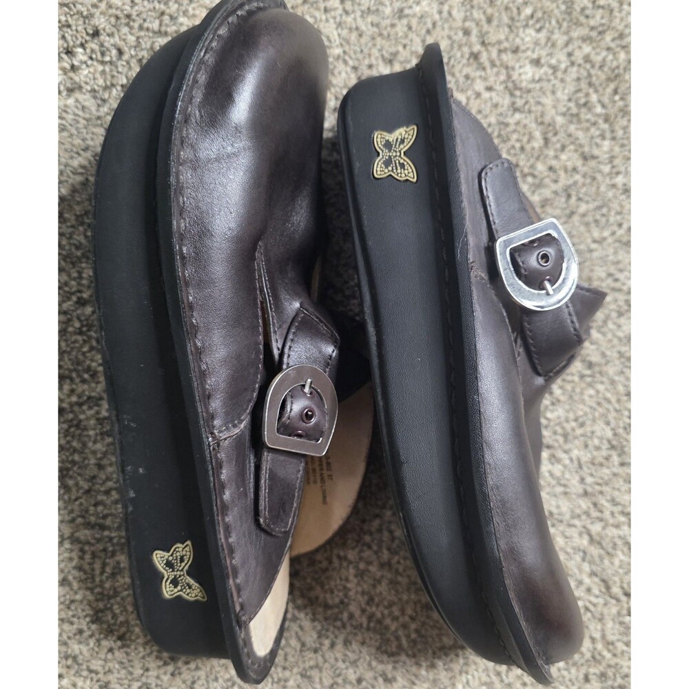 Alegria Mary Jane Clogs Size 37 US 7 Brown Leather Wedge Round Toe Classic - Picture 6 of 9